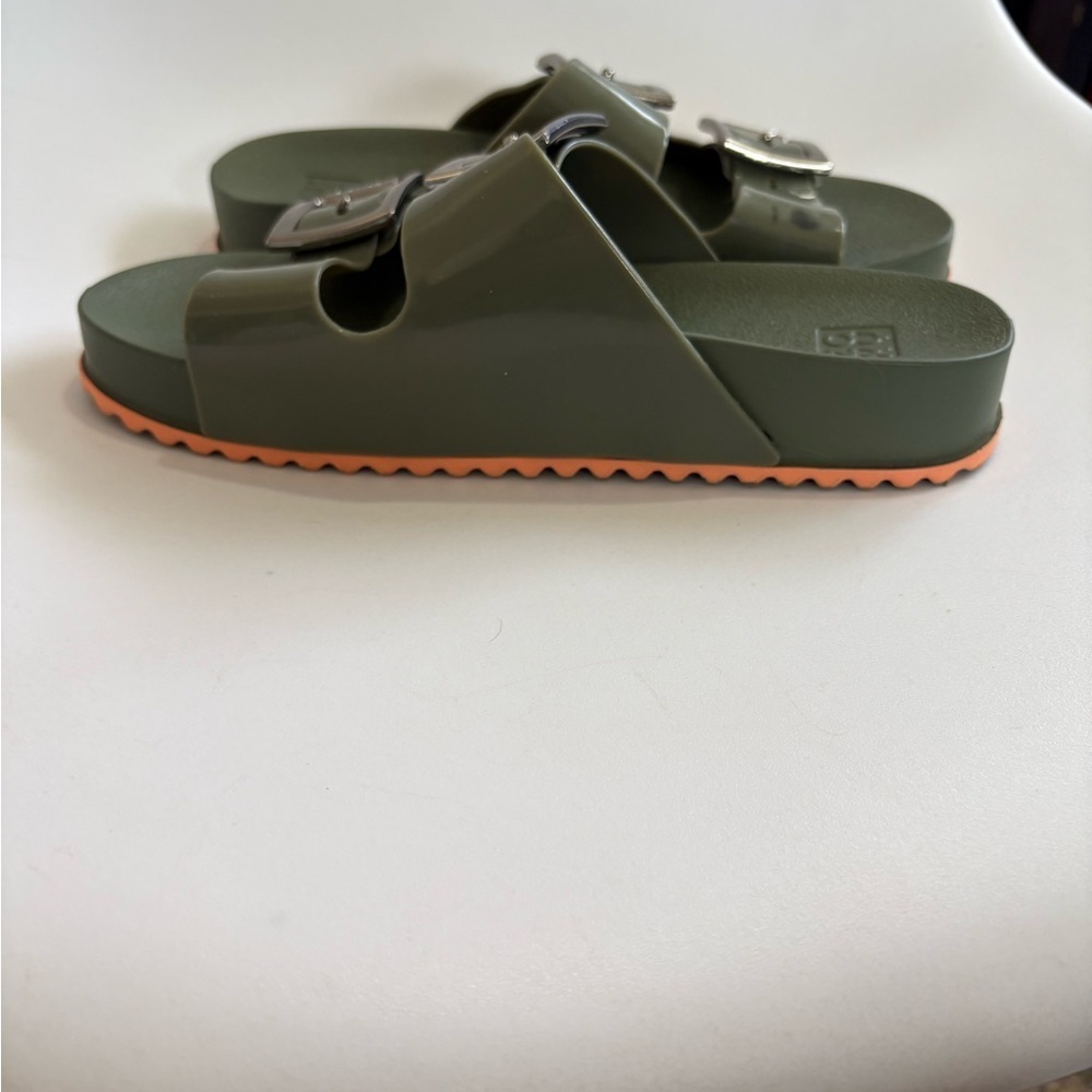 Zaxy Partner lii slides green size 8 jelly strap Arizona style big buckle - Picture 3 of 9